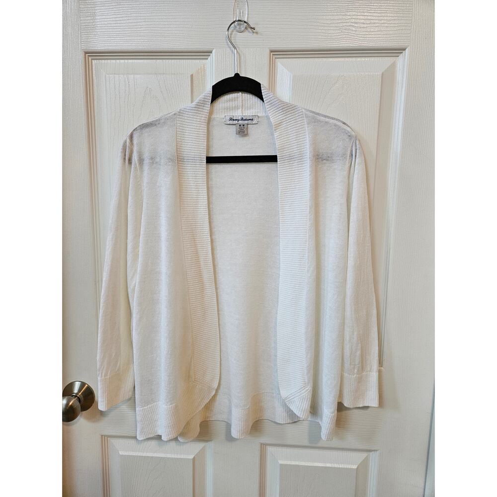 Tommy Bahama 100% Linen Open Front Cardigan Sweater White Size Medium